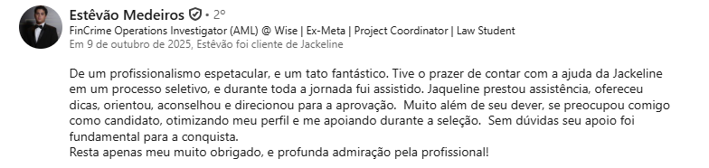 Recomendação de Estêvão Medeiros no LinkedIn