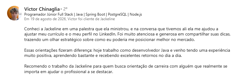 Recomendação de Victor Chinaglia no LinkedIn