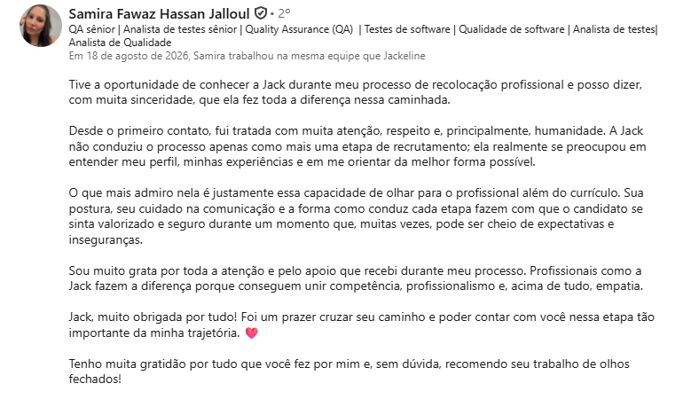 Recomendação de Samira Fawaz Hassan Jalloul no LinkedIn